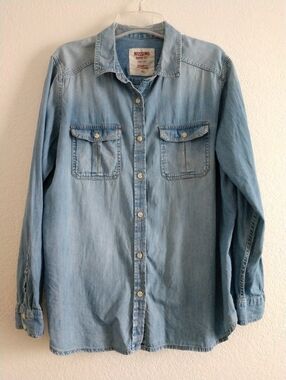 Mossimo Blue Fade Ombre Chambray Shirt Long Sleeve Boyfriend Fit XL Chest 42"